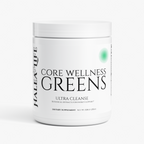 Halea Life Core Wellness Greens Superfood Powder front label with six blend categories and FOS prebiotic fiber