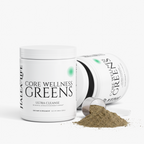 Halea Life Core Wellness Greens Superfood Powder back label with mixing directions and prebiotic fiber content