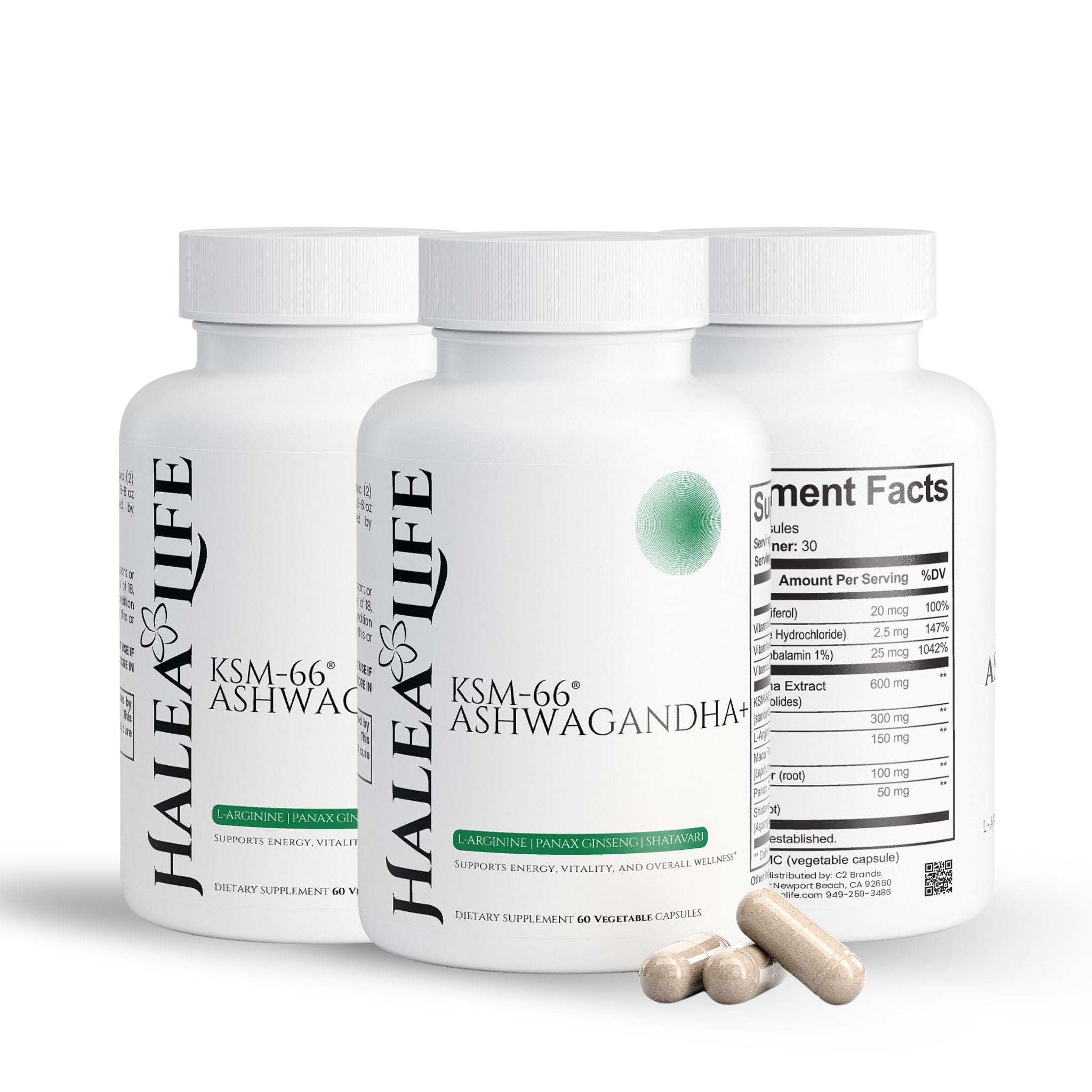 Halea Life KSM-66 Ashwagandha Plus 3-Pack 90-Day Supply bottle pack 600mg KSM-66