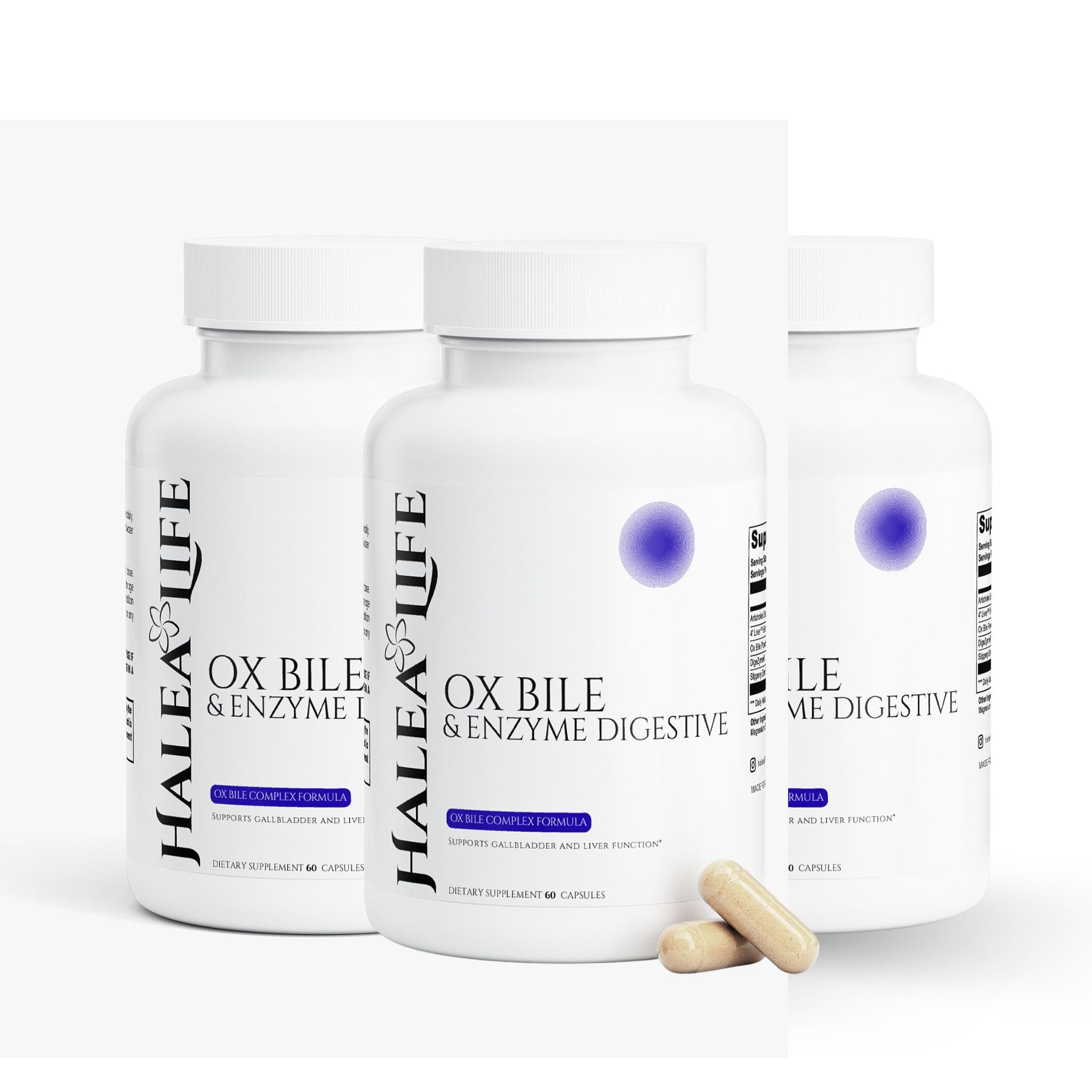 Halea Life Ox Bile Enzyme Digestive Complex 3-Pack 90-Day Supply three bottles bile support