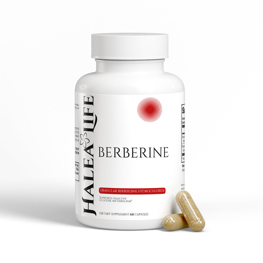 Halea Life Berberine supplement bottle with capsules on a white background