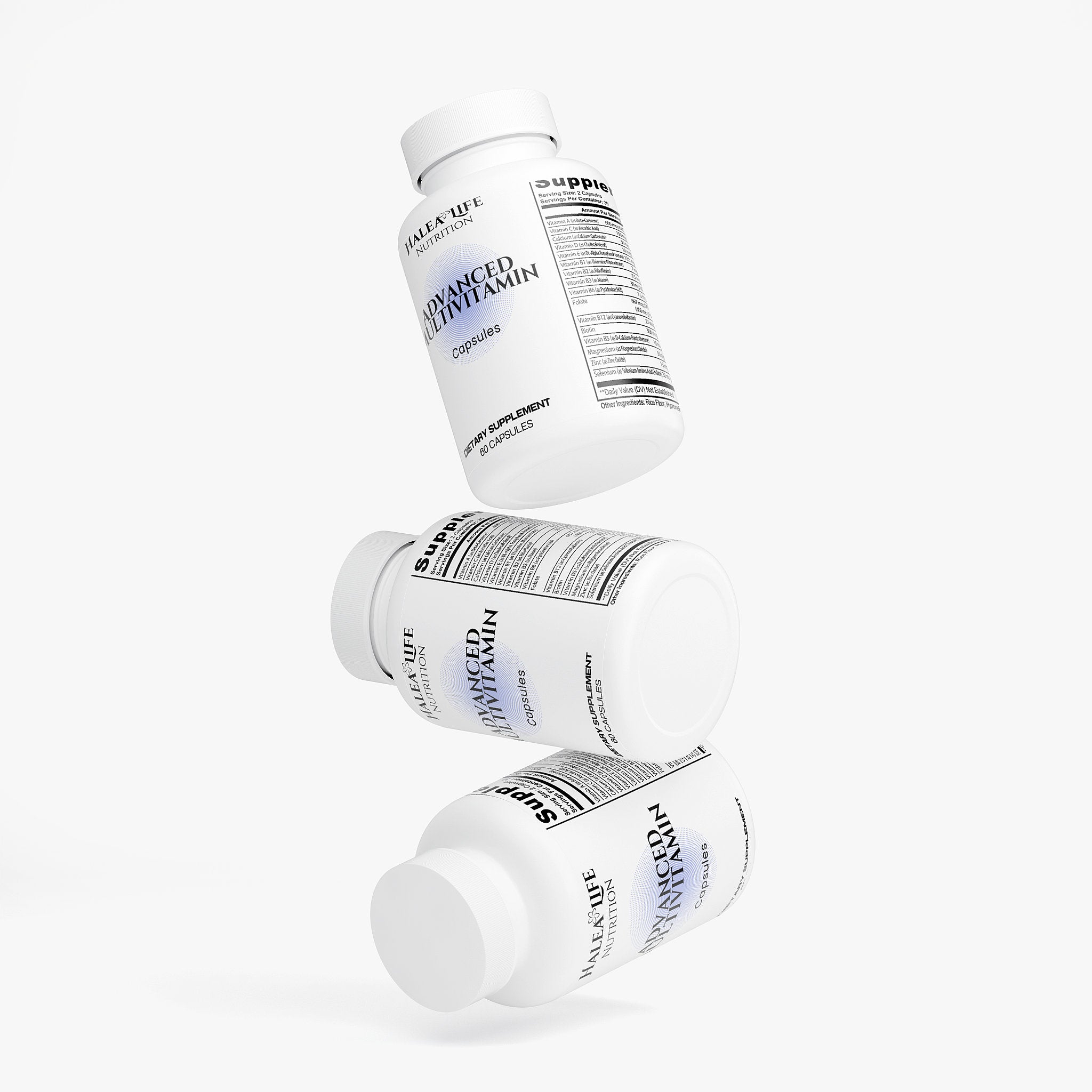 Three bottles of Balanced Vitamin on a white background