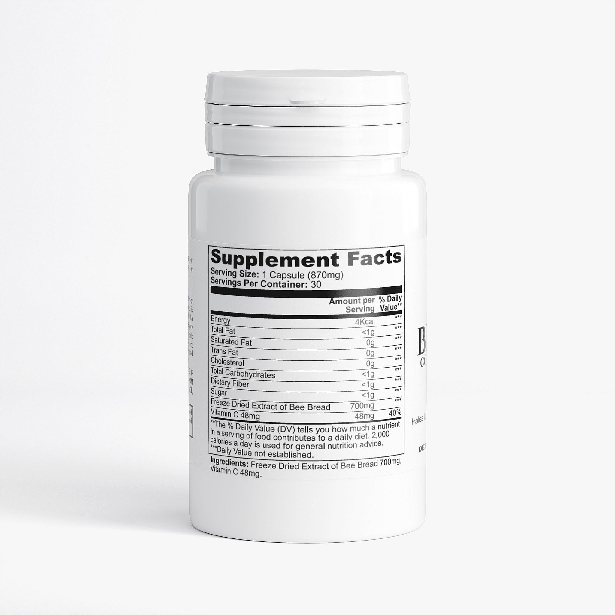 Supplement bottle with label on a white background