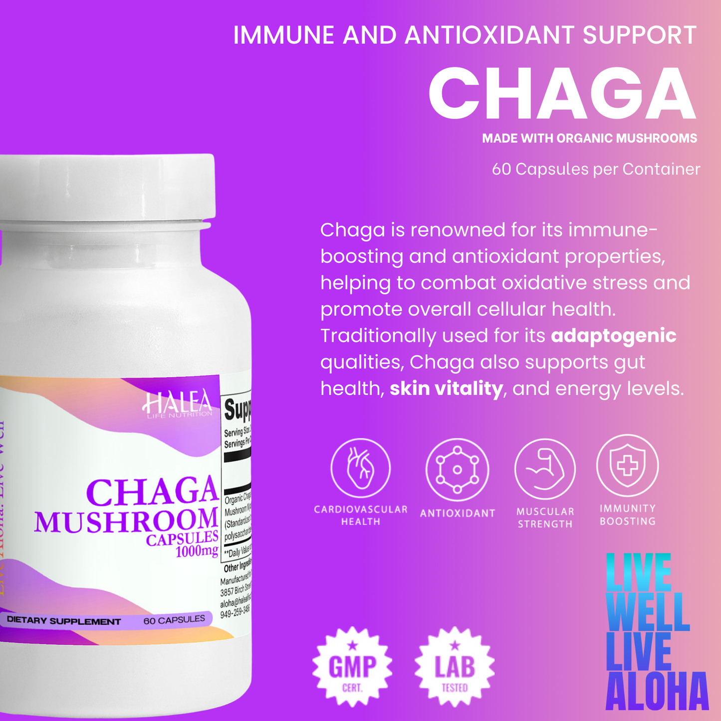 Halea Life Nutrition Organic Chaga Mushroom Capsules