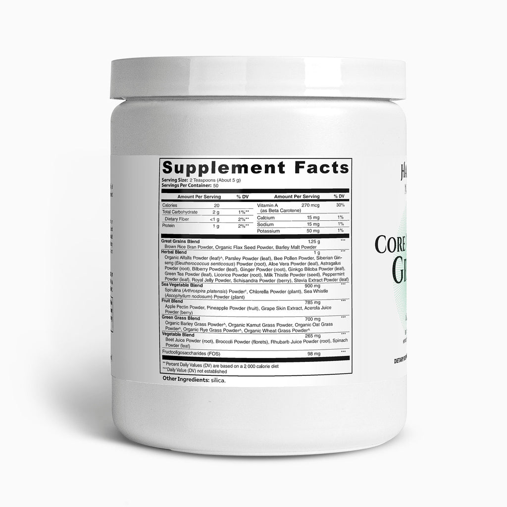 Supplement container with a label on a white background