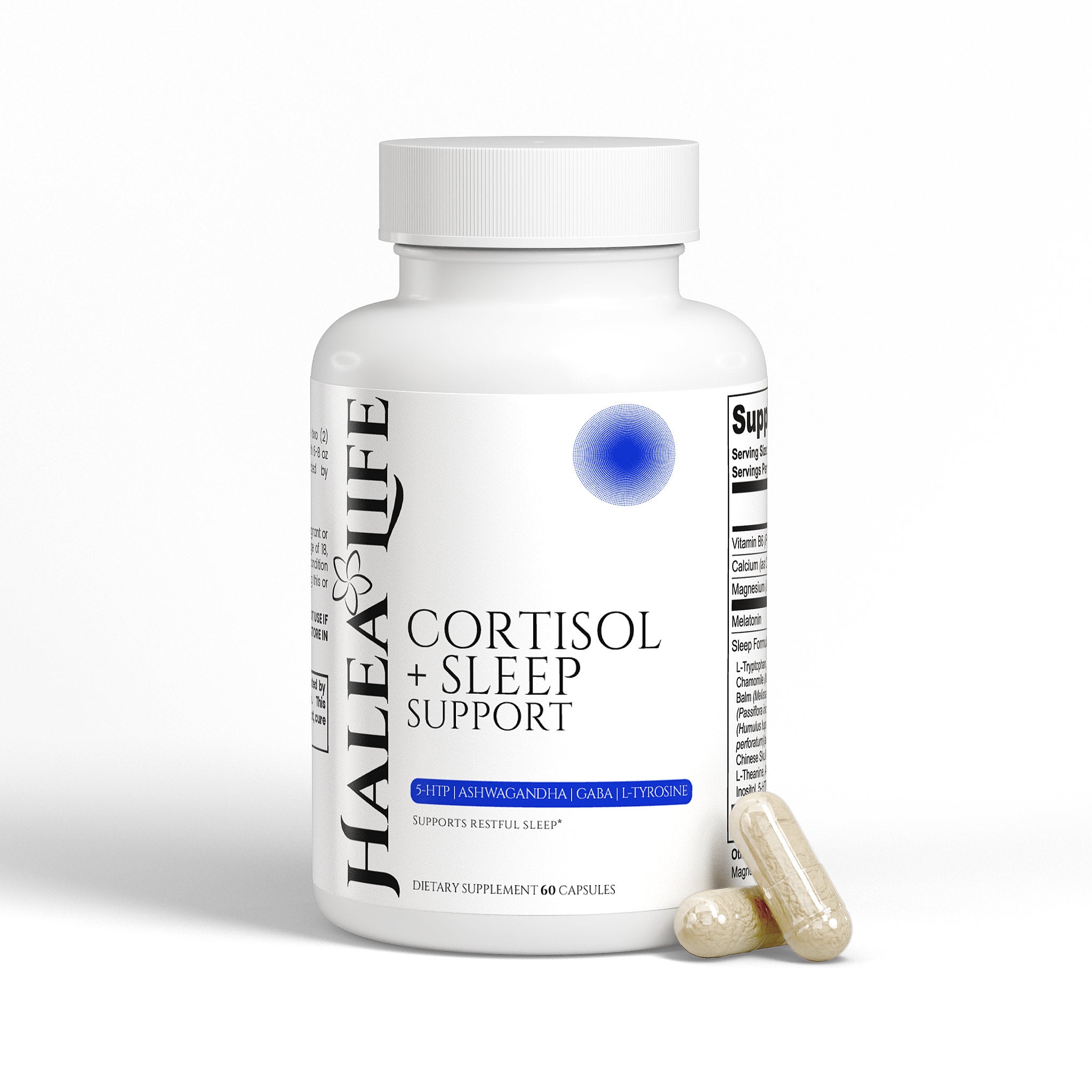 Halea Life Cortisol Plus Sleep Support Capsules for jet lag night waking and stress-related sleep issues