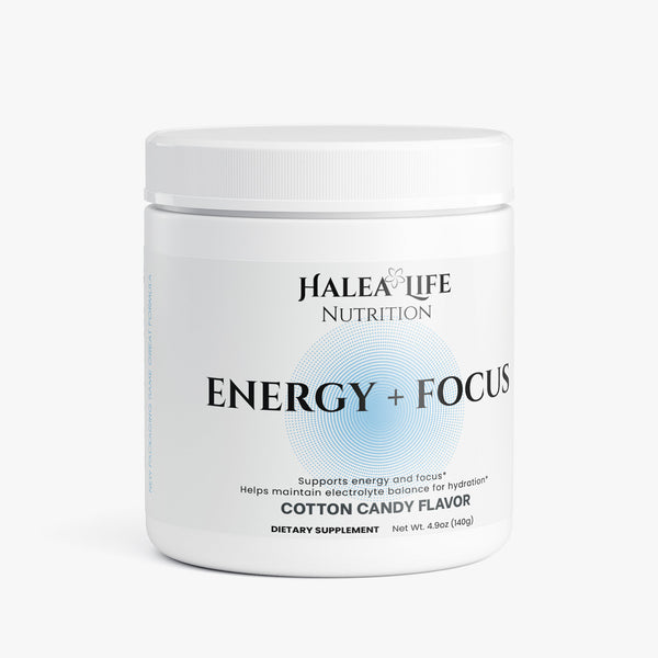Halea Life Energy Focus Hydration Cotton Candy drink mix with caffeine L-theanine and electrolytes
