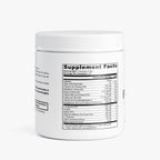 Supplement container with a label on a white background