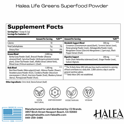 Halea Life Nutrition Greens Superfood Powder