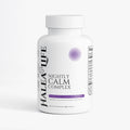 Nightly Calm Complex Capsules bottle by Halea Life with Valerian Chamomile GABA and Melatonin sleep blend