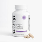Halea Life Nightly Calm Complex Capsules supplement facts label with 7 calming ingredients per serving
