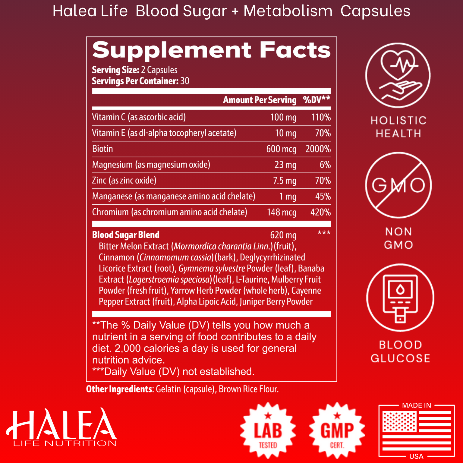 Halea Life Nutrition Blood Sugar + Metabolism  Capsules