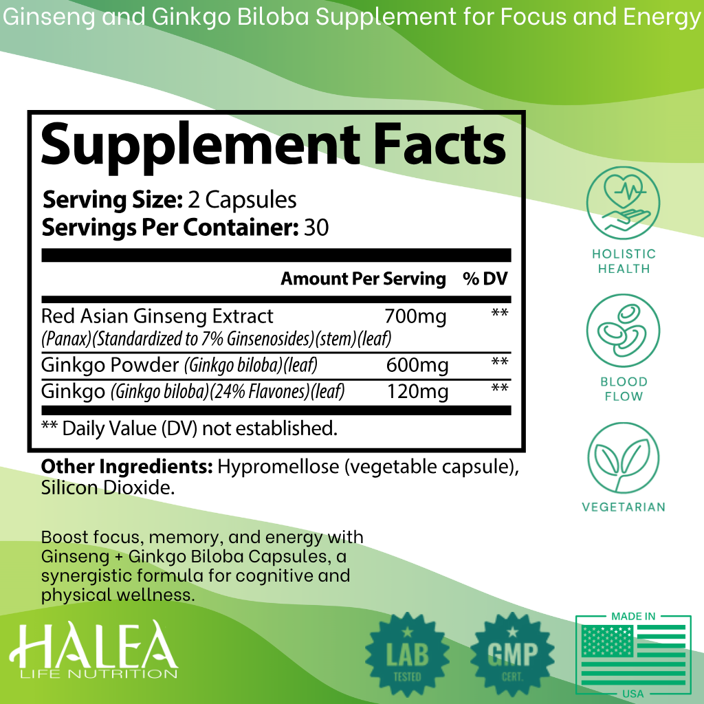 Ginseng + Ginkgo Biloba Focus & Energy Capsules