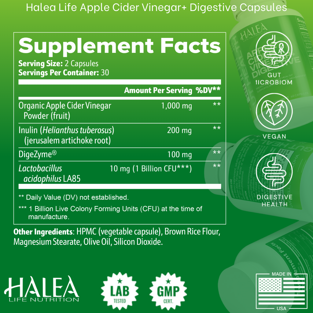 Halea Life Nutrition Apple Cider Vinegar+ with Probiotics, Inulin & DigeZyme®