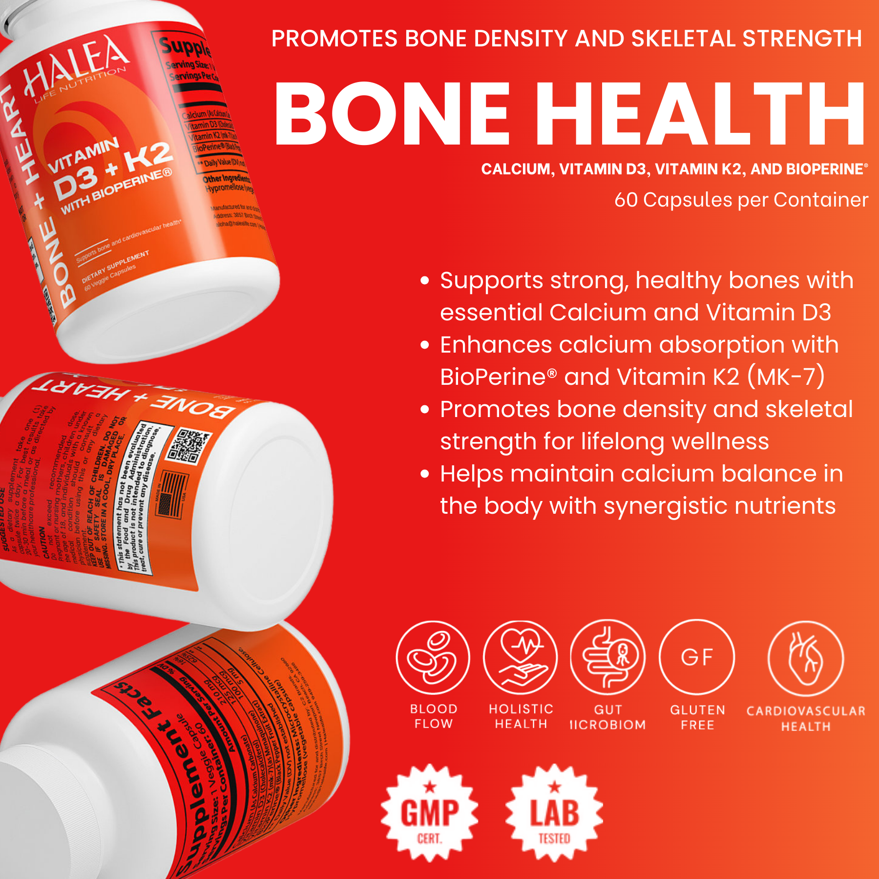 Halea Life Nutrition Vitamin D3 & K2 Capsules with BioPerine®