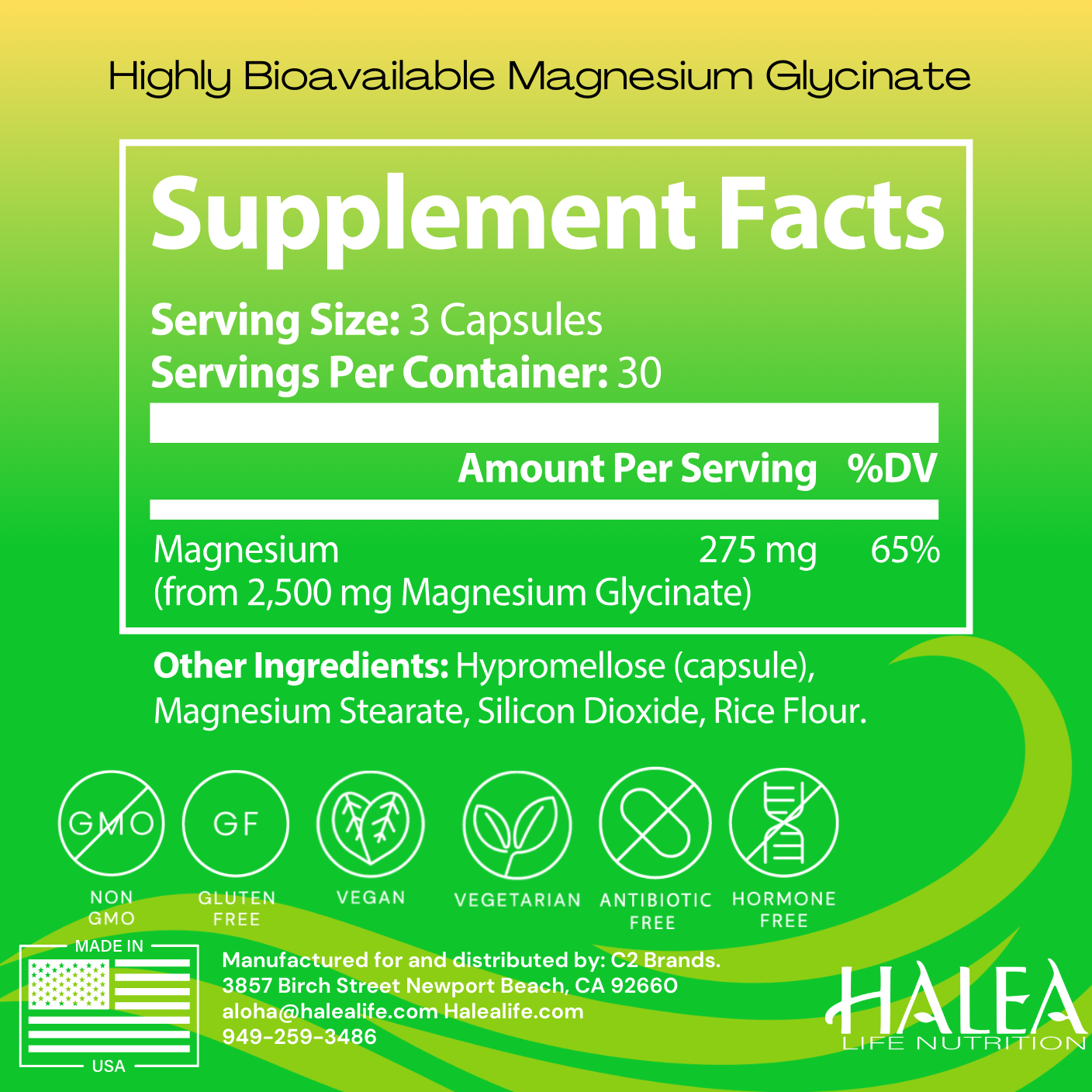 Halea Life Nutrition Highly Bioavailable Magnesium Glycinate