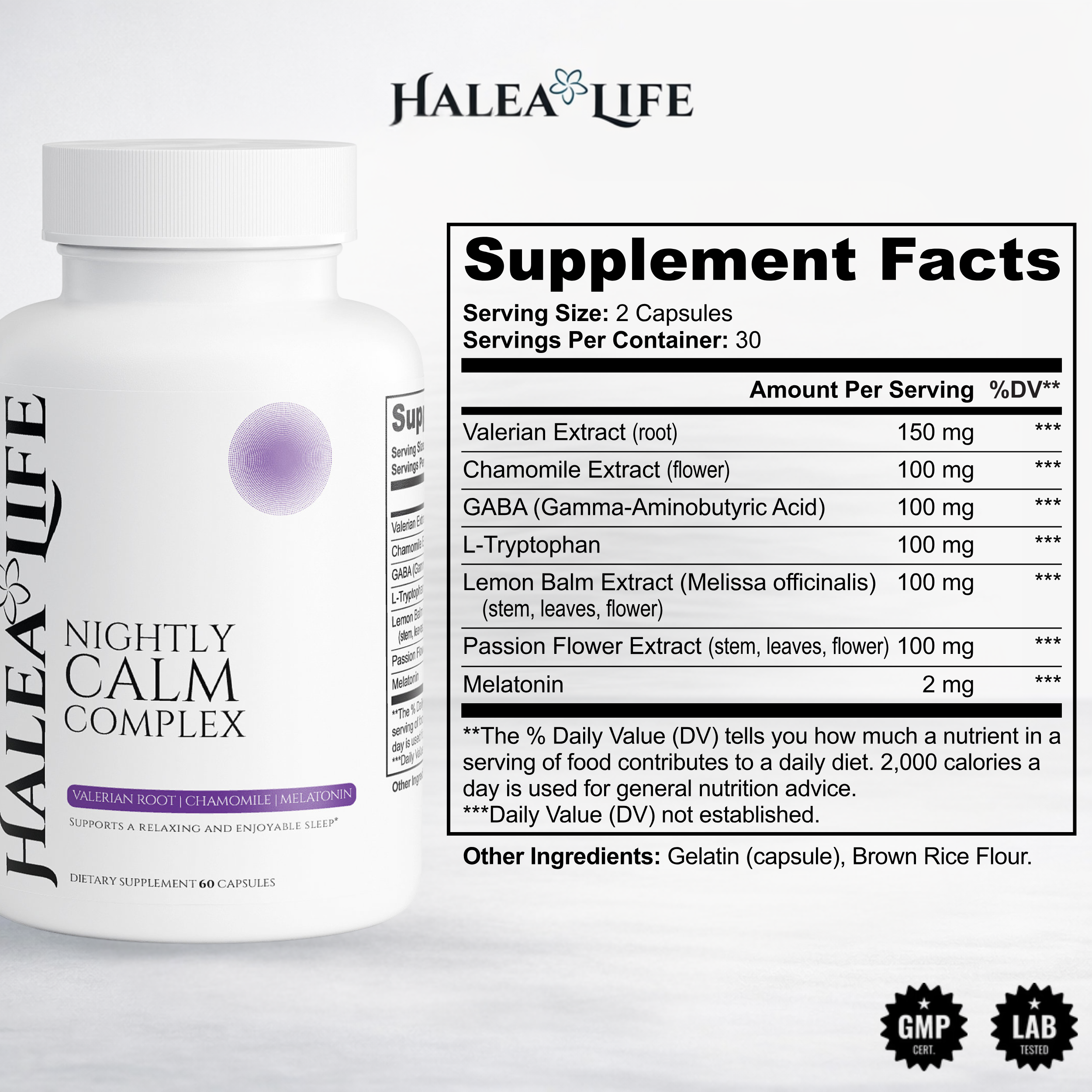 Halea Life Nightly Calm Complex for sleep onset relaxation and evening calm support 60 capsules