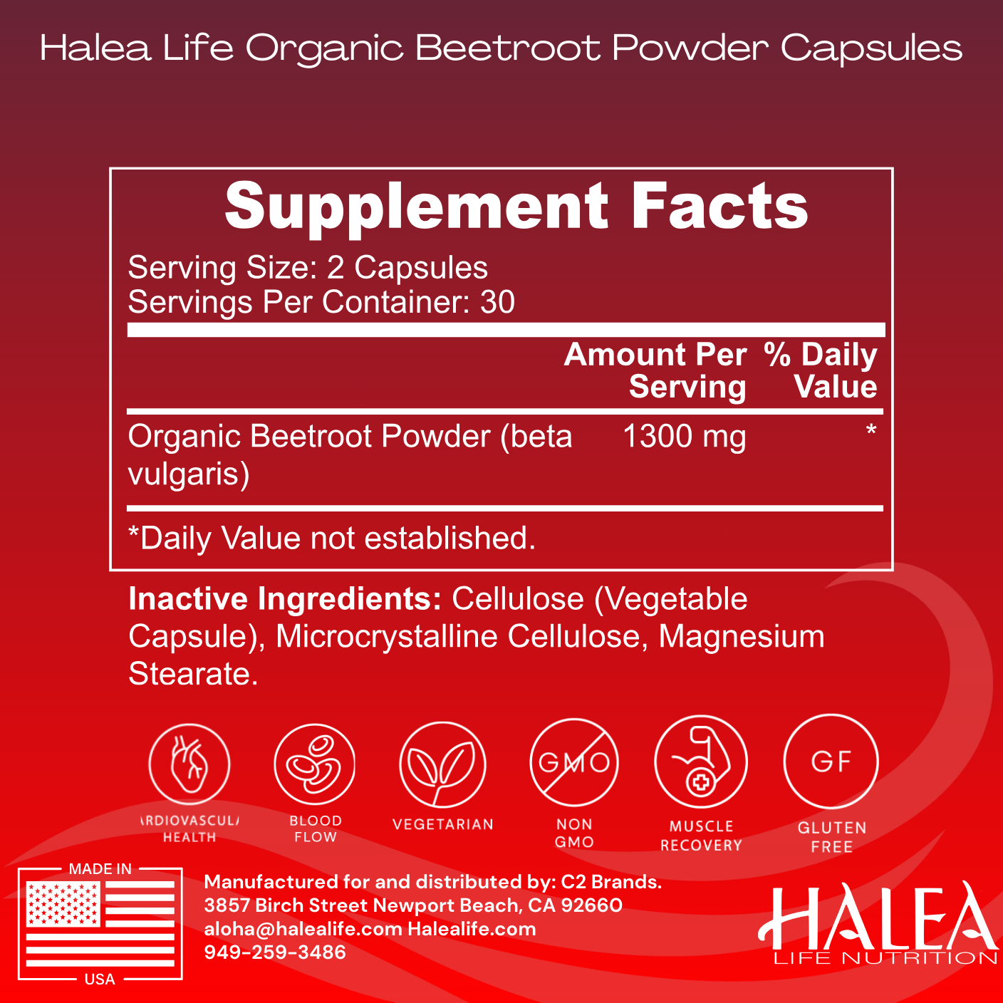 Halea Life Nutrition Organic Beetroot Powder Capsules