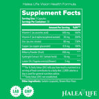 Halea Life Nutrition Vision Health Formula dietary supplement bottle with two capsules on a white background