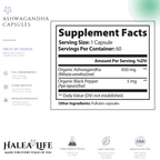 Halea Life Ashwagandha KSM-66 capsules for adrenal support sleep quality and mental clarity