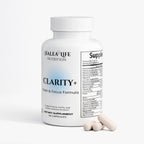 Supplement bottle labeled 'CLARITY+' by Halea Life Nutrition on a white background