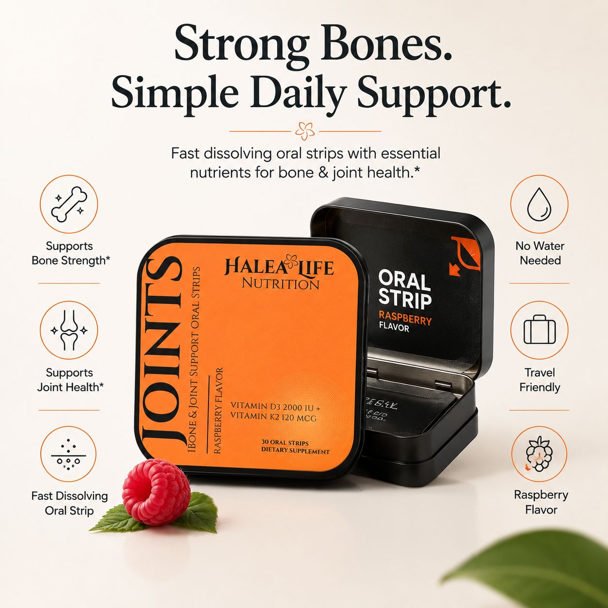 Bone Support Strips - Vitamin D3 2000 IU + K2 120 mcg