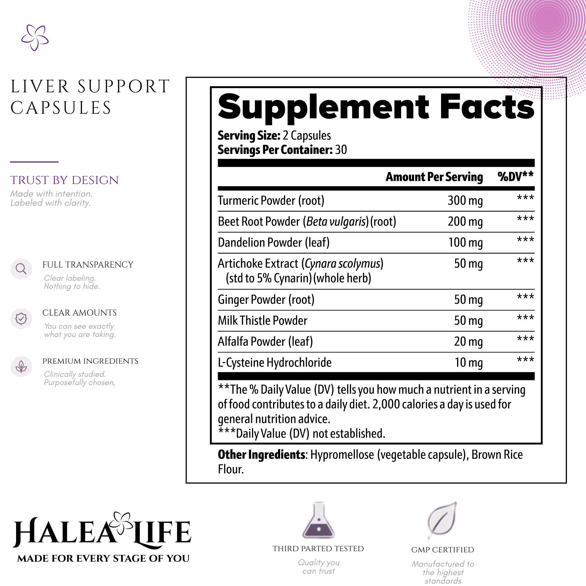 Halea Life Natural Detox Liver Support capsules for glutathione production and hepatic health