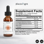 Mushroom Focus & Energy Drops supplement facts  Cordyceps 100mg Lion's Mane 100mg Alpha GPC L-Tyrosine Vitamin B12