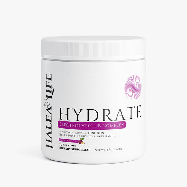 Halea Life Hydration Electrolyte B-Complex Passion Fruit sugar-free drink mix with sodium potassium and B vitamins