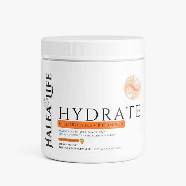Halea Life Hydration Electrolyte B-Complex Peach Mango sugar-free drink mix with sodium potassium and B vitamins