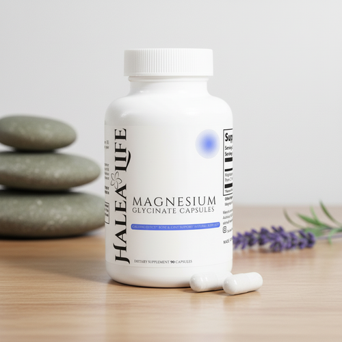 Halea Life Magnesium Glycinate 275mg with chelated magnesium for anxiety relief and deep sleep