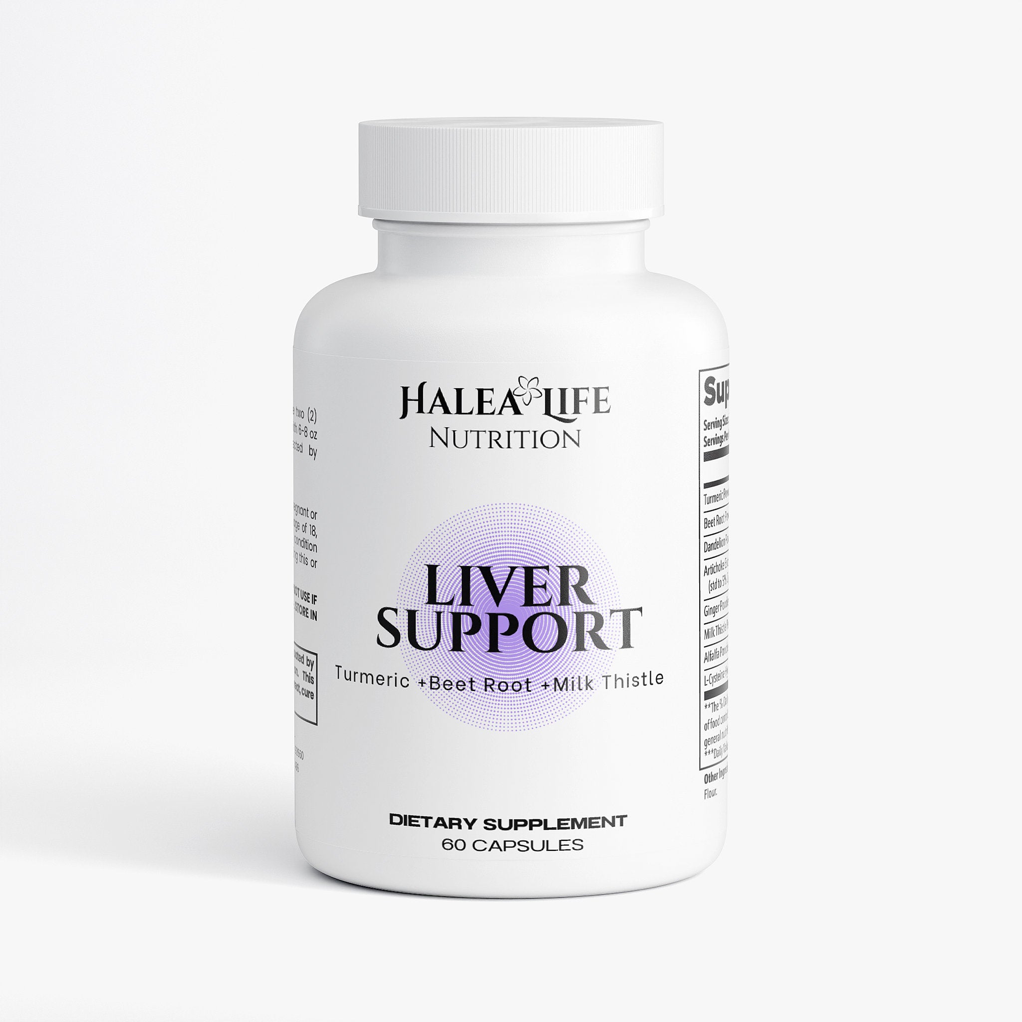 Halea Life Nutrition Liver Support supplement bottle on a white background