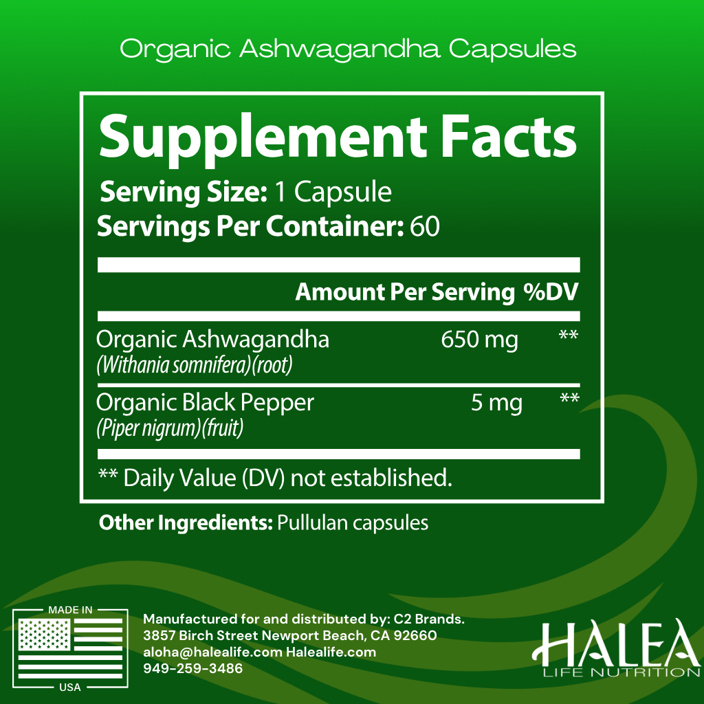 Halea Life Nutrition Organic Ashwagandha with Black Pepper