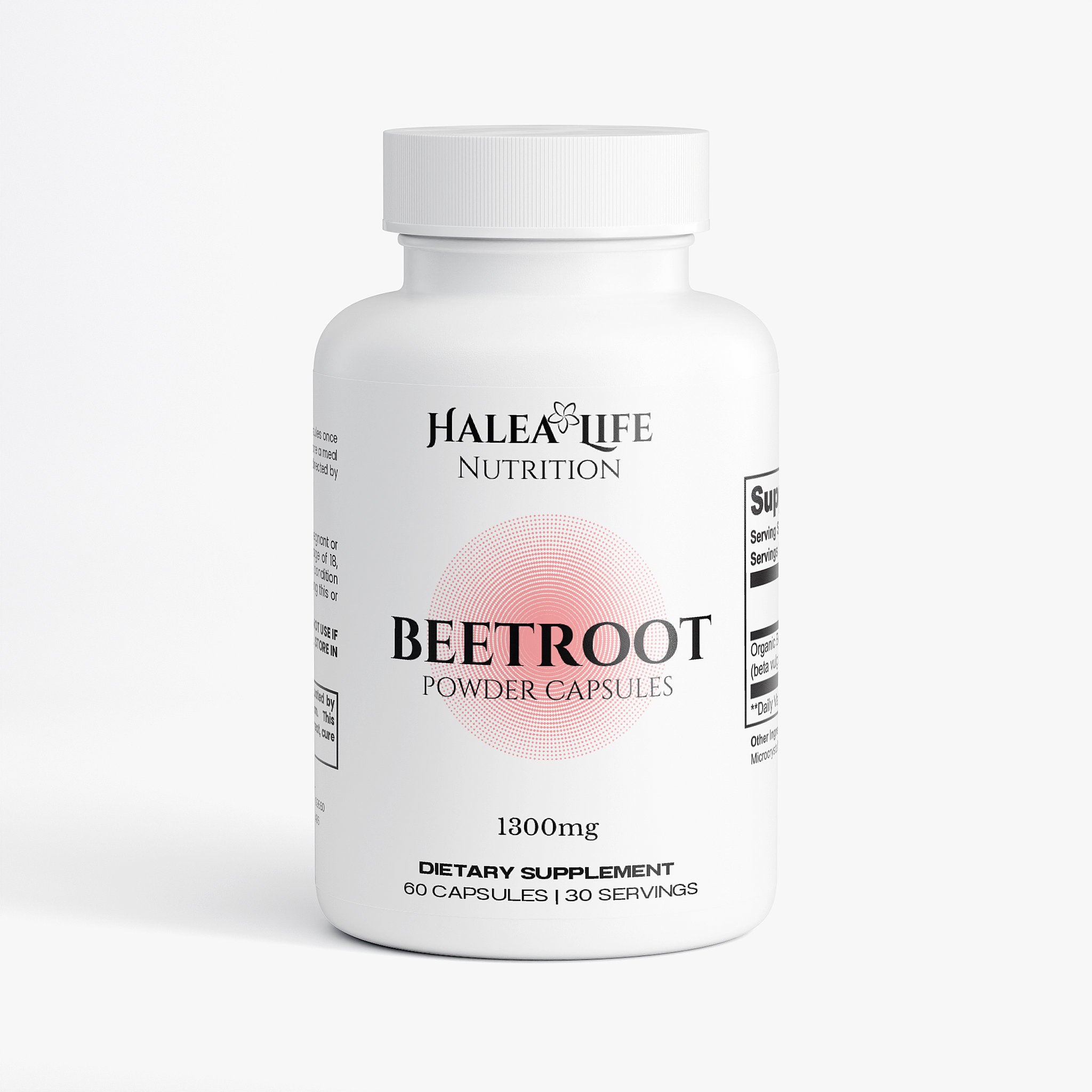 Halea Life Nutrition Beetroot Powder Capsules bottle on a white background