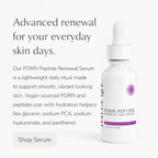 PDRN Peptide Renewal Serum bottle with promotional text on a white background