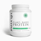 Halea Life plant-based protein powder container on a white background