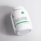 Container of Halea Life plant-based protein on a light gray background