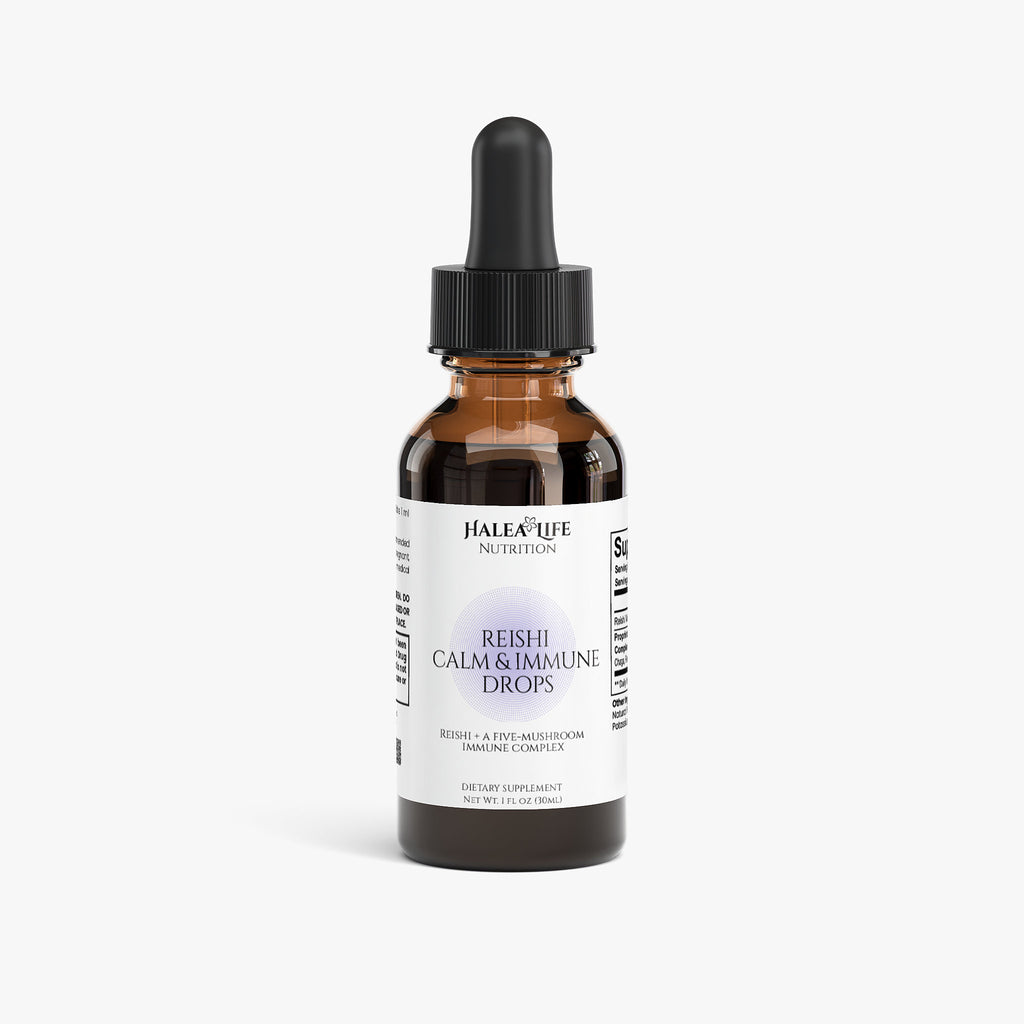 Reishi Calm & Immune Drops dropper bottle  Reishi mushroom extract and 5-mushroom immune complex