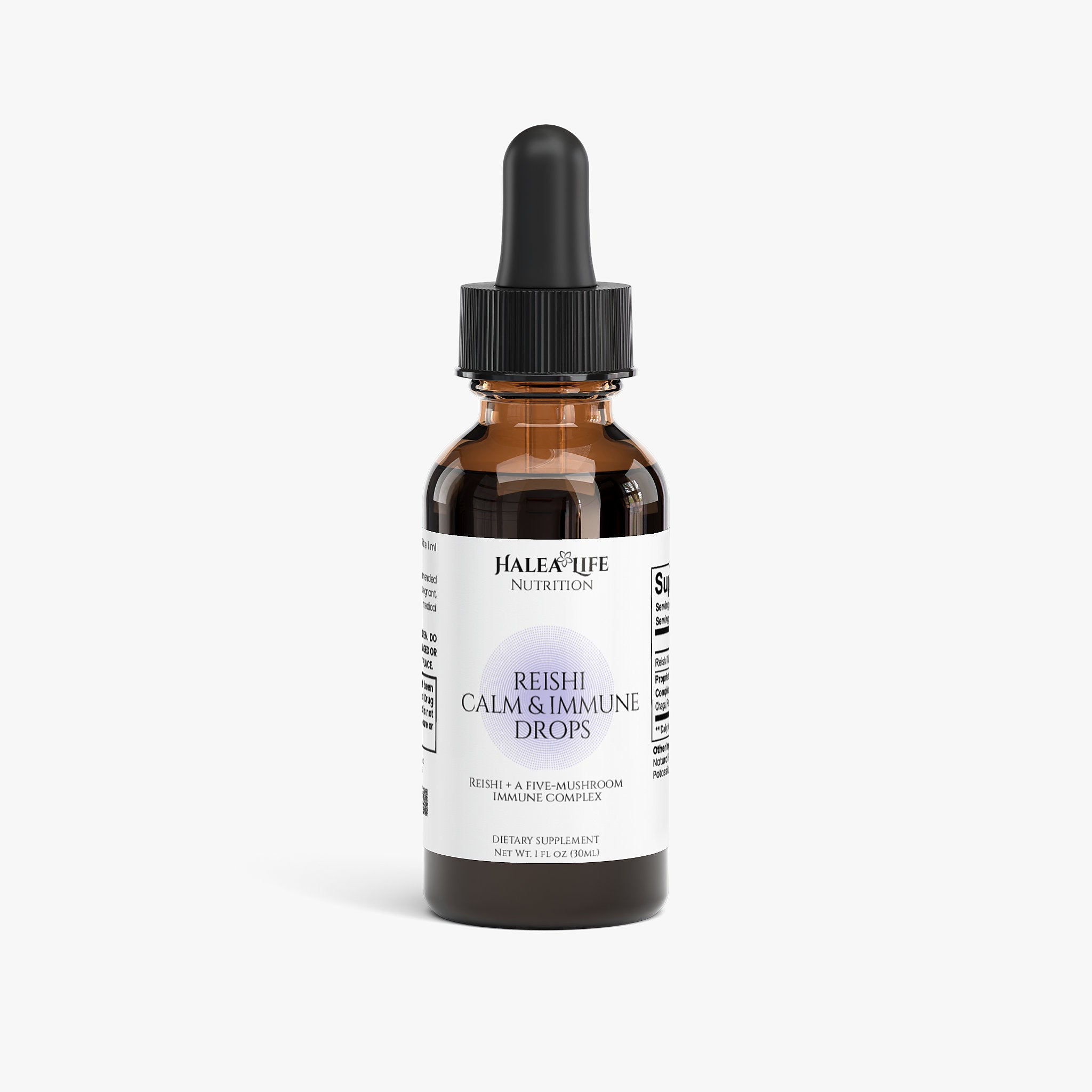 Reishi Calm & Immune Drops dropper bottle  Reishi mushroom extract and 5-mushroom immune complex