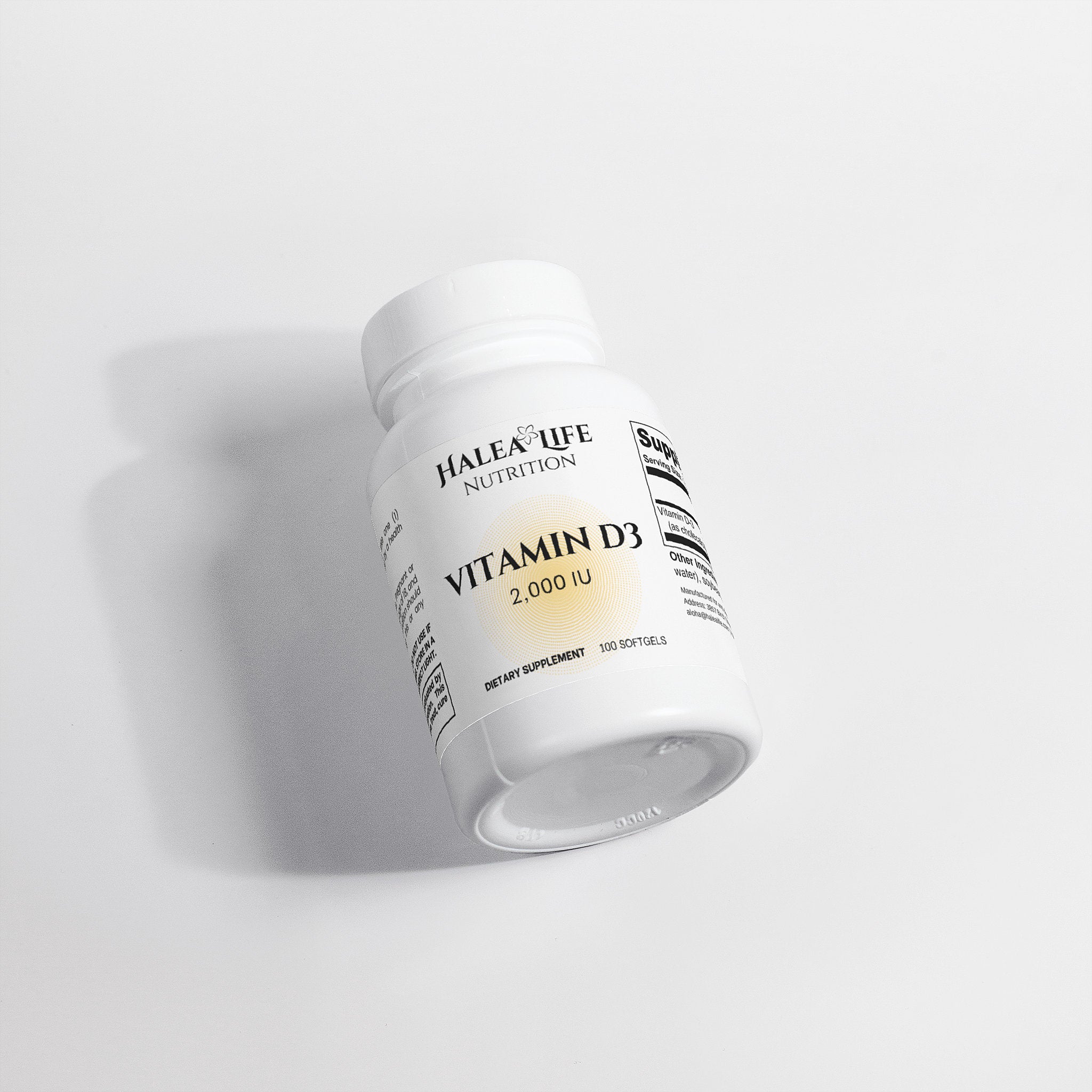 Halea Life Nutrition Vitamin D3 supplement bottle on a white background