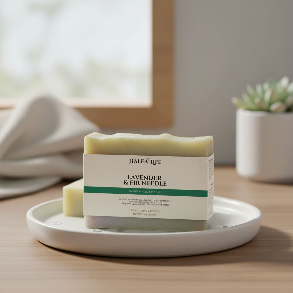 Halea Life Lavender Fir Needle Soap Bar handcrafted with no synthetic dyes for daily face and body cleansing