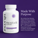 Halea Life Prostate Support Capsules front label with saw palmetto beta-sitosterol and pygeum extract