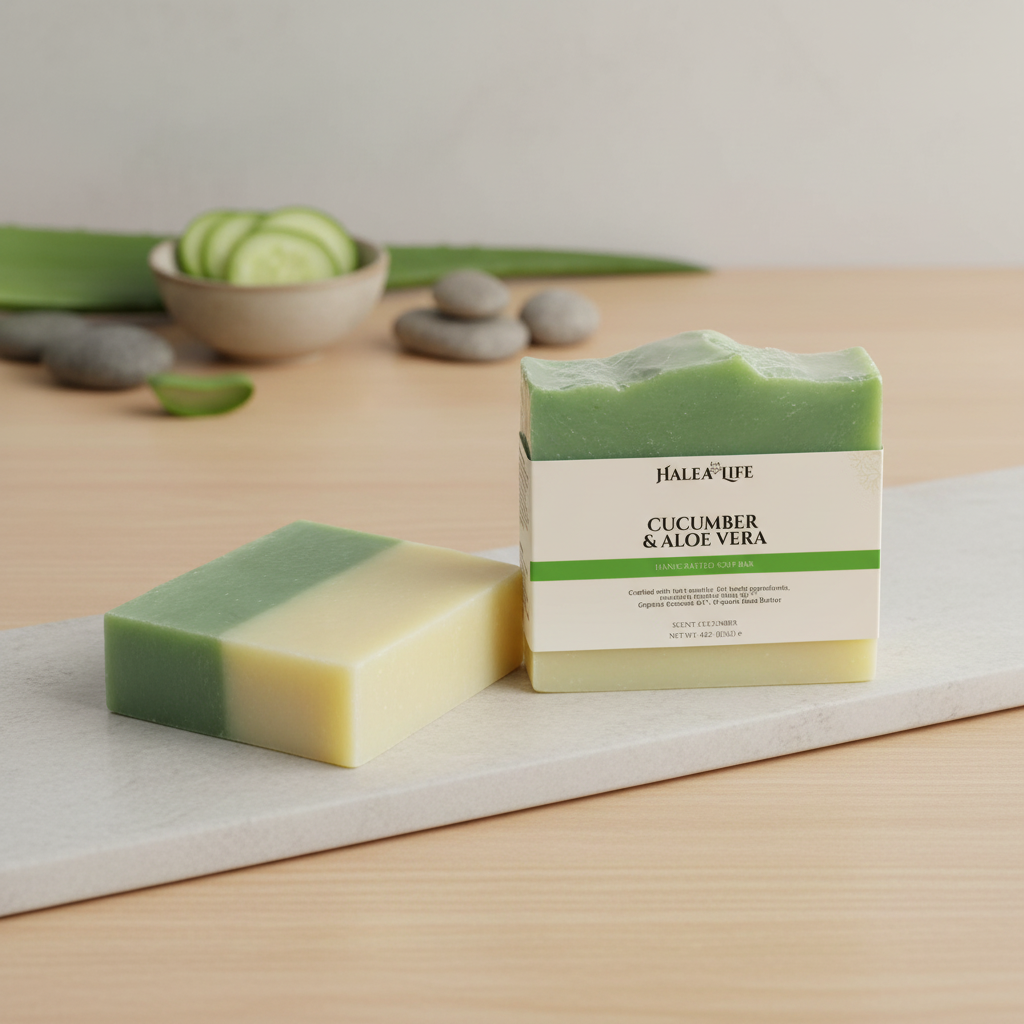 Halea Life hydrating soap bar with cucumber and aloe vera suitable for sensitive skin types