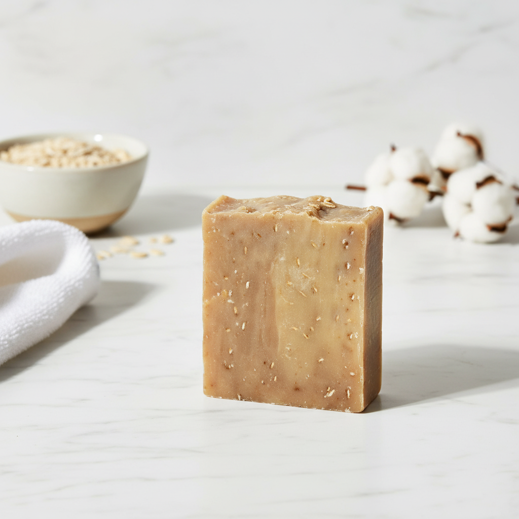 Halea Life Oatmeal Goat Milk Soap Bar handcrafted with organic shea butter for gentle sensitive skin cleansing