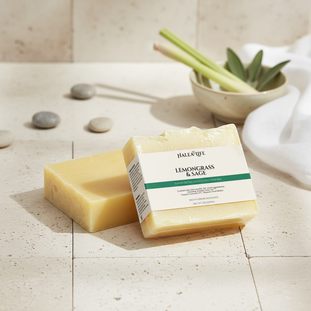Halea Life Lemongrass Sage Soap Bar handcrafted sensitive skin formula for daily face and body use