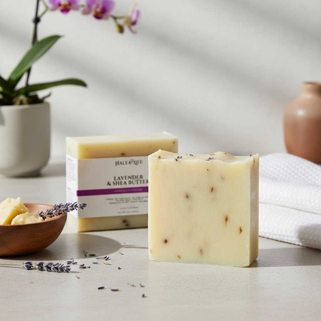 Halea Life Lavender Shea Butter Soap Bar moisturizing formula for daily face and body cleansing